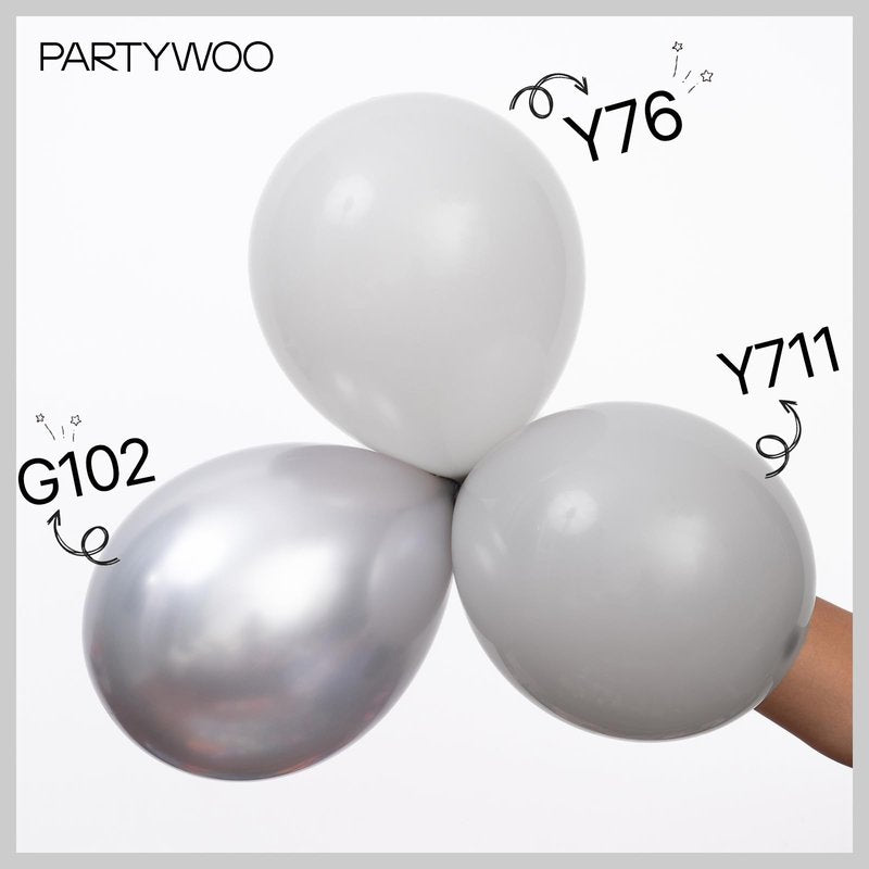 PartyWoo Grey Balloons 140pcs Different Sizes Pack of 18 12 10 5 Inch Light Pastel Pale Gray Latex Balloon Arch Kit Garland for Baby Shower Graduation Wedding Birthday Party Decorations Gray-Y76
