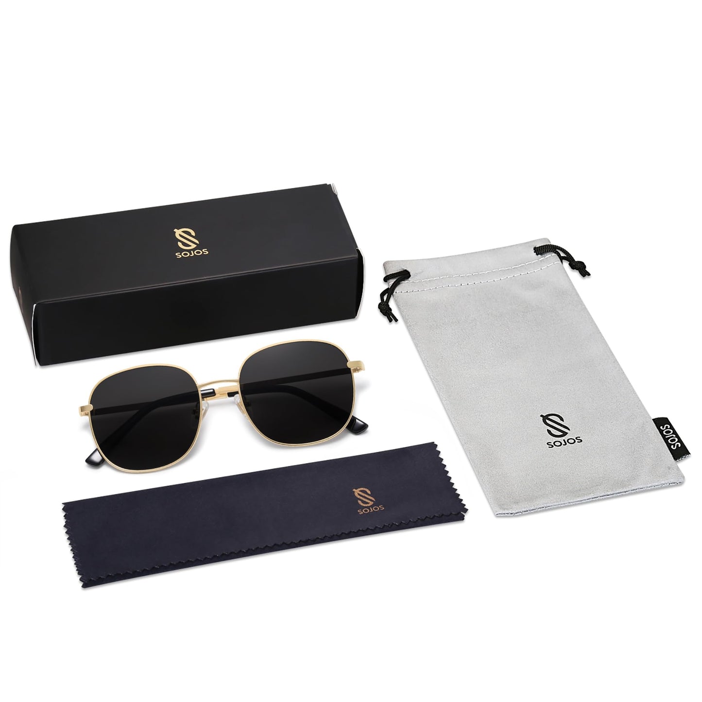SOJOS Classic Trendy Square Sunglasses for Women Men Cute Big Frame Gold Shades SJ1137, Bright Gold/Grey