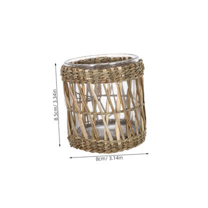 INOOMP Glass Candle Holder with Straw Woven Sleeve, Elegant Tea Light Candleholders for Desktop and Banquets, Aromatherapy and Home Decor, Party and Wedding Table Centerpiece