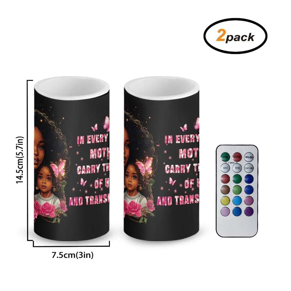 Luarisgur Gift for Mom Battery Powered Candles with Remote and Timer African Mother Daughter Decorations LED Flameless Flickering Candles for Indoor Gifts Holiday Decor Home Party Festival Set of 2