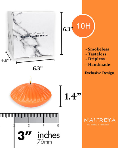 MAITREYA Orange Large Floating Candles 3 Inch,Unscented Classic for Weddings,Parties,Special Occasions and Home Decorations,Set of 12