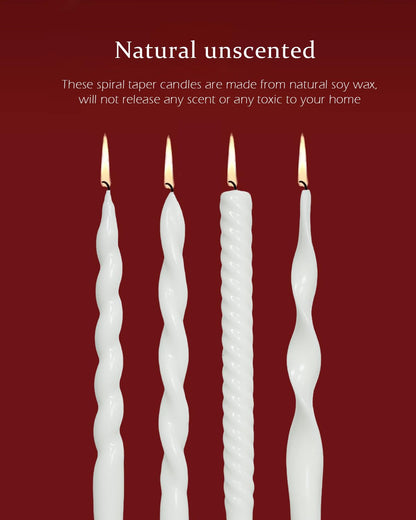 White Taper Candles Spiral Candlesticks Unscented Smokeless Tall Candles for Christmas Wedding Holiday Dinner Party Home Decorative candles-10inch,4pcs