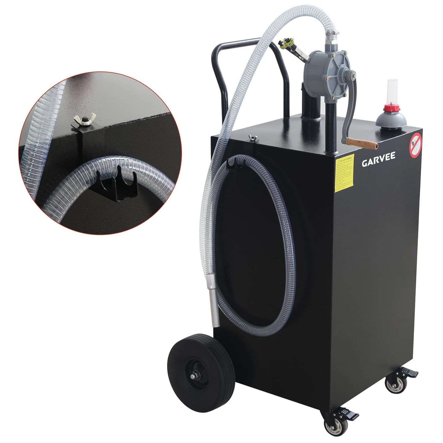 Garvee 45 Gallon Portable Fuel Caddy with Manual Transfer Pump, Heavy Duty Fuel Storage Tank on 4 Wheels, Gasoline Diesel Fuel Container for Trucks, Boats, ATVs, Lawn Mowers, Black