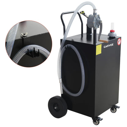 Garvee 45 Gallon Portable Fuel Caddy with Manual Transfer Pump, Heavy Duty Fuel Storage Tank on 4 Wheels, Gasoline Diesel Fuel Container for Trucks, Boats, ATVs, Lawn Mowers, Black
