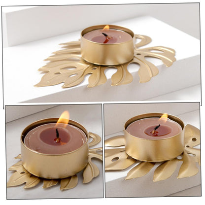 GLSTOY 3pcs Metal Leaf-Shaped Votive Candle Holders Sturdy Iron Tealight Holders for Desktop Ornament Decorative Palm Leaf Design for Home Bar Restaurant for Halloween and Festive Decor