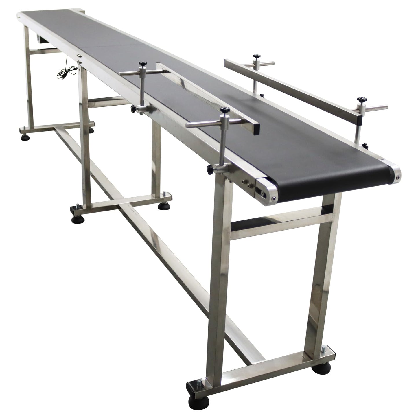 Yokoma Belt Conveyor Packaging Machine with Double Guardrails Stainless Steel Electric Flat PVC Belt Conveyor Black 118inch*15.7inch 250W 110V