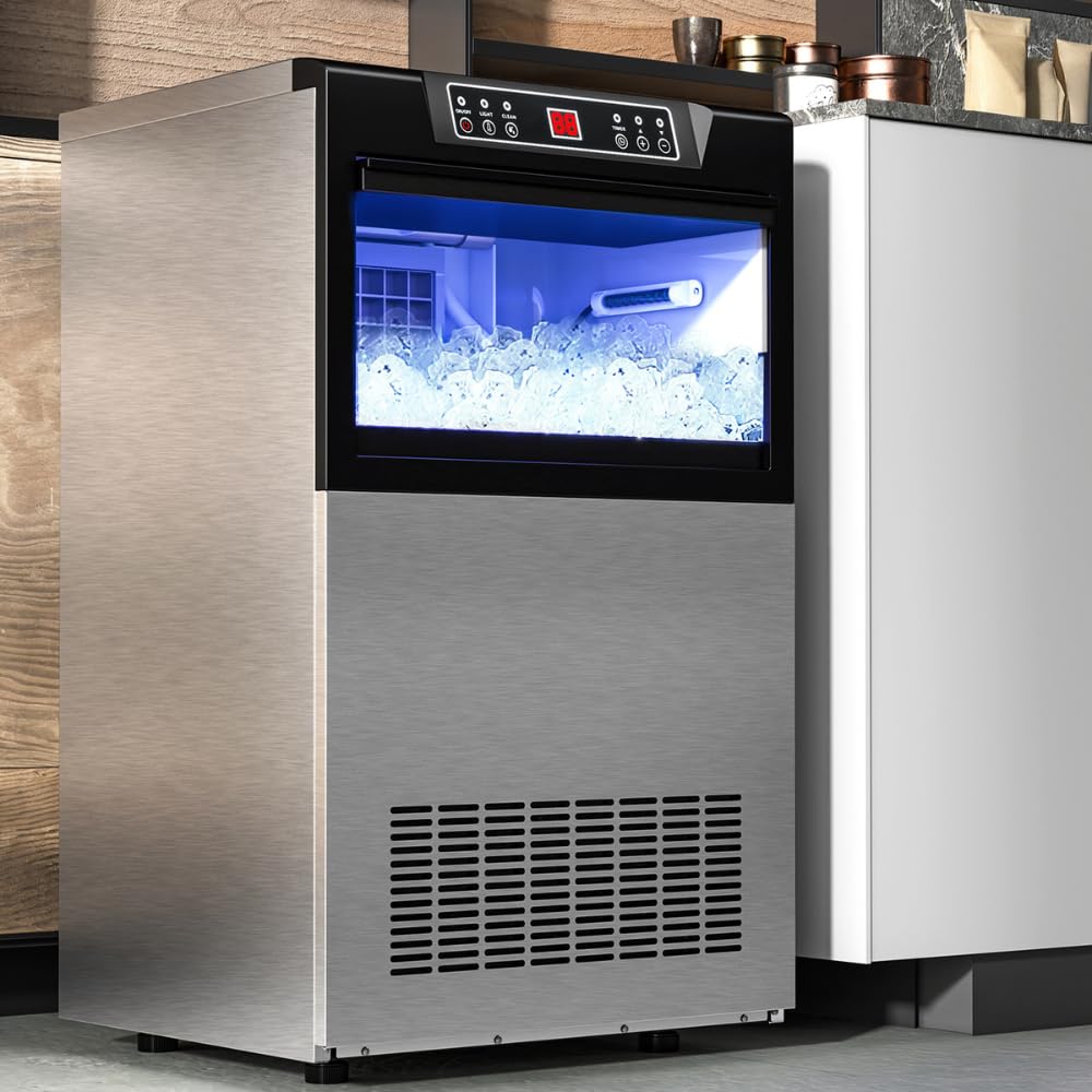 YITAHOME 100lbs Ice Maker Machine Commercial Under Counter Ice Maker, ETL & DOE Certificated Commercial Large Ice Makers Freestanding for Home Cafe Bar Restaurant 45pcs with 33lbs Storage Bin