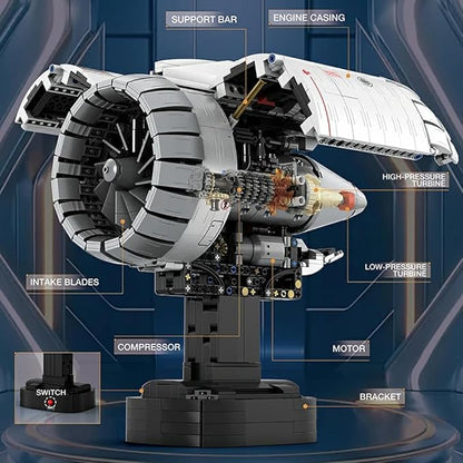 Aircraft Turbofan Engine Building Blocks Set for Adults - Powered Model with Motor STEM Engineering Toy Gifts for Builders (1786 Piece)
