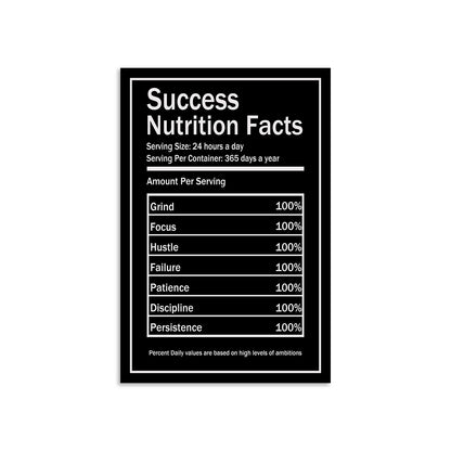 Success Nutrition Facts Motivational Canvas Wall Art Inspirational Quotes from Entrepreneurs Inspiring Posters Picture Frame Wooden Artwork Home Home Office Decoration Ready to Hang[12''W X 18''H]