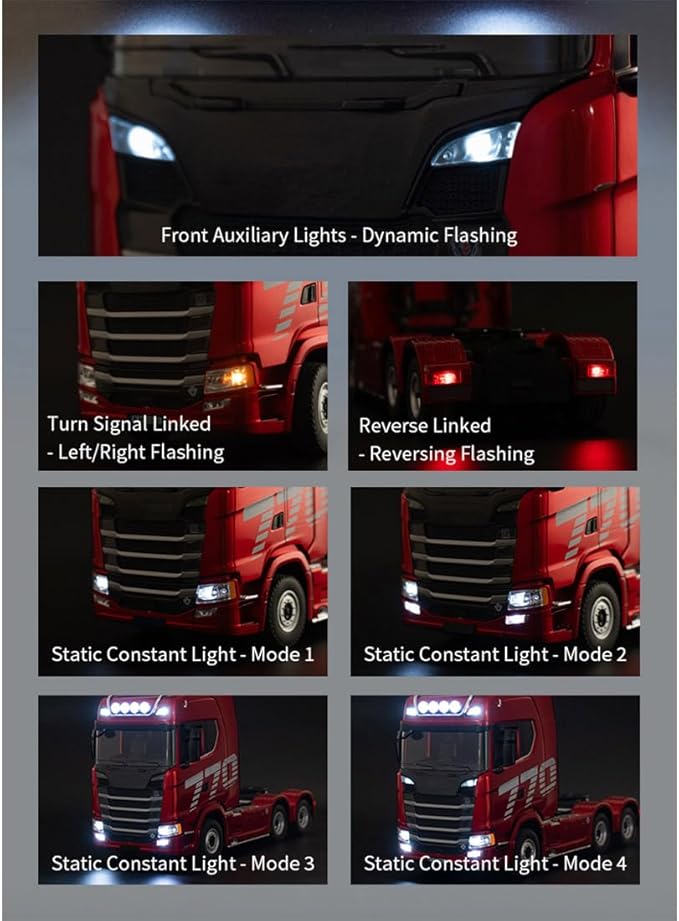 1/18 Scale 6x4 Heavy-Duty RC Tractor Truck – 2.4G Lorry Car with LED Lighting Rear-Wheel Drive &amp Expandable Flatbed Trailer Compatibility