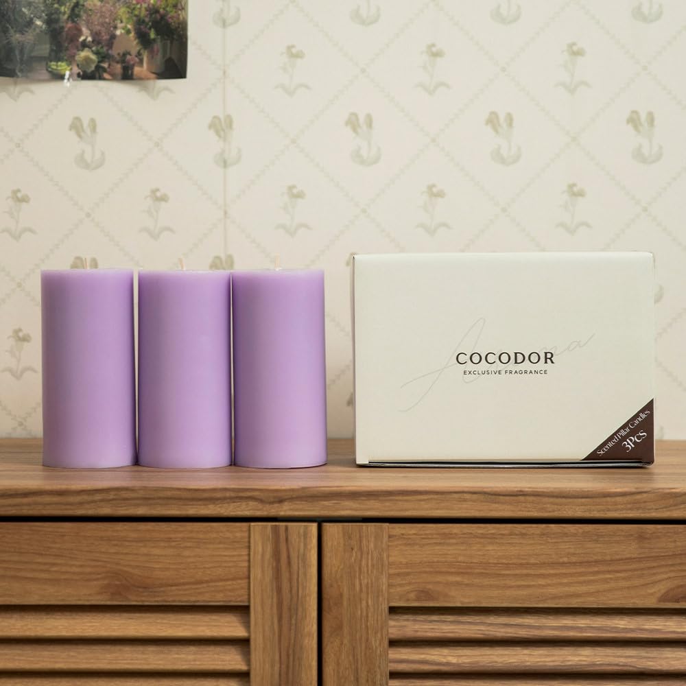 COCODOR Scented Pillar Candles, 3x6 Inch, April Fresh, Candle Set of 3, Long Buring 85 Hours, Candles for Weddings, Party, Dinner, Home Decor.