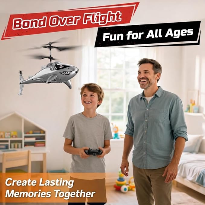 DEERC Remote Control Helicopter for Kids and Adults RC Shark Helicopter with Altitude Hold One Key Takeoff/Landing LED Lights 2 Batteries 24 Min Flight Time Indoor Flying Toy Gift