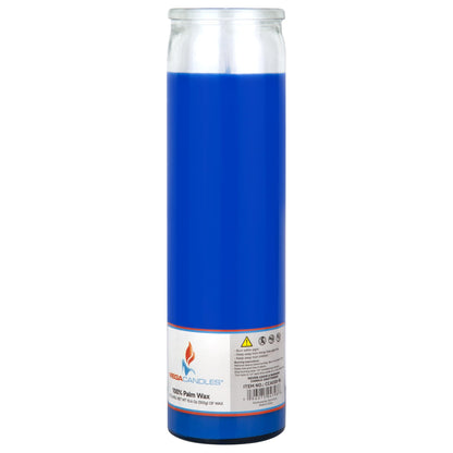 Mega Candles 1 pc Unscented Blue Glass Container Devotional Prayer Candles, Shortening Wax Candle 2 Inch x 8 Inch, Sanctuary, Vigils, Prayers, Spiritual, Blessings, Religious, Altar, Remembrance