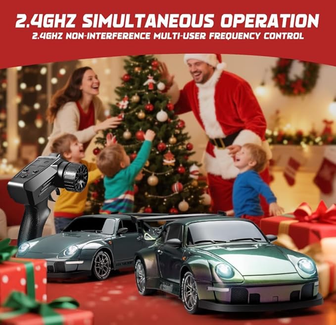 RC Drift Car 1:24 Scale Remote Control Vehicle with LED Lights 2.4GHz 20KM/H 4WD High Speed RC Cars Drifting Tires＆Two Batteries. (Dark-Gray)