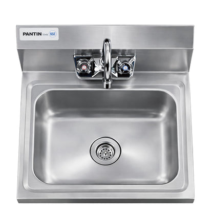 Pantin Commercial Hand Sink, NSF Commercial Stainless Steel Wall Mount Hand Washing Sink with Gooseneck Faucet for Restaurant, Kitchens, Bar, Home, 17"x 15", TP-8000A