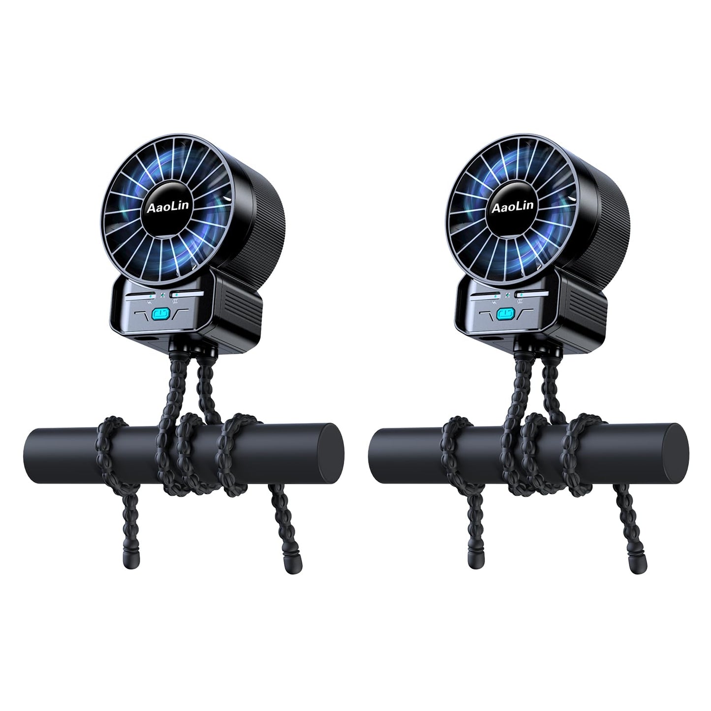2 Pack Multifunctional Portable Stroller Fan 4 Speed 6600rpm High Speed Usb Rechargeable Personal Mini Handheld Fan Extended Tripod For Desktop Winding Kids Bed Treadmill Bike Golf Cart Outdoor Travel