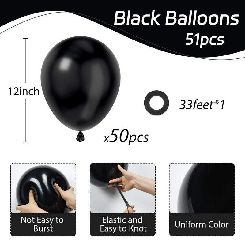Awenztech Black Balloons 12 inch, Black Latex Balloons 50pcs Party Balloons for Graduation Halloween Birthday Party Decorations