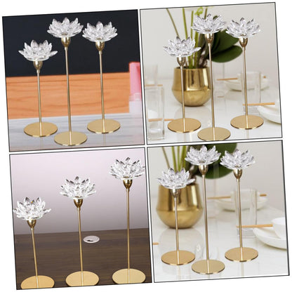 JEWEDECO Crystal Lotus Candle Stand Small Simple Metal Candlestick Decorative Candleholder for Wedding and Dining Room Candlelight Dinner Table Centerpiece