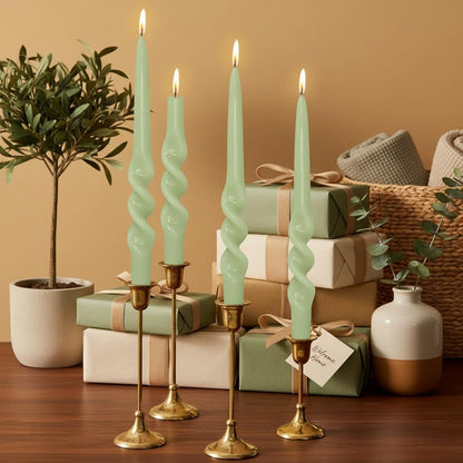 Green Spiral Taper Candles Long Twisted Candlestick Unscented Candle Stick Unique Tapered Candle for Dinner Home Decor Wedding Party Church