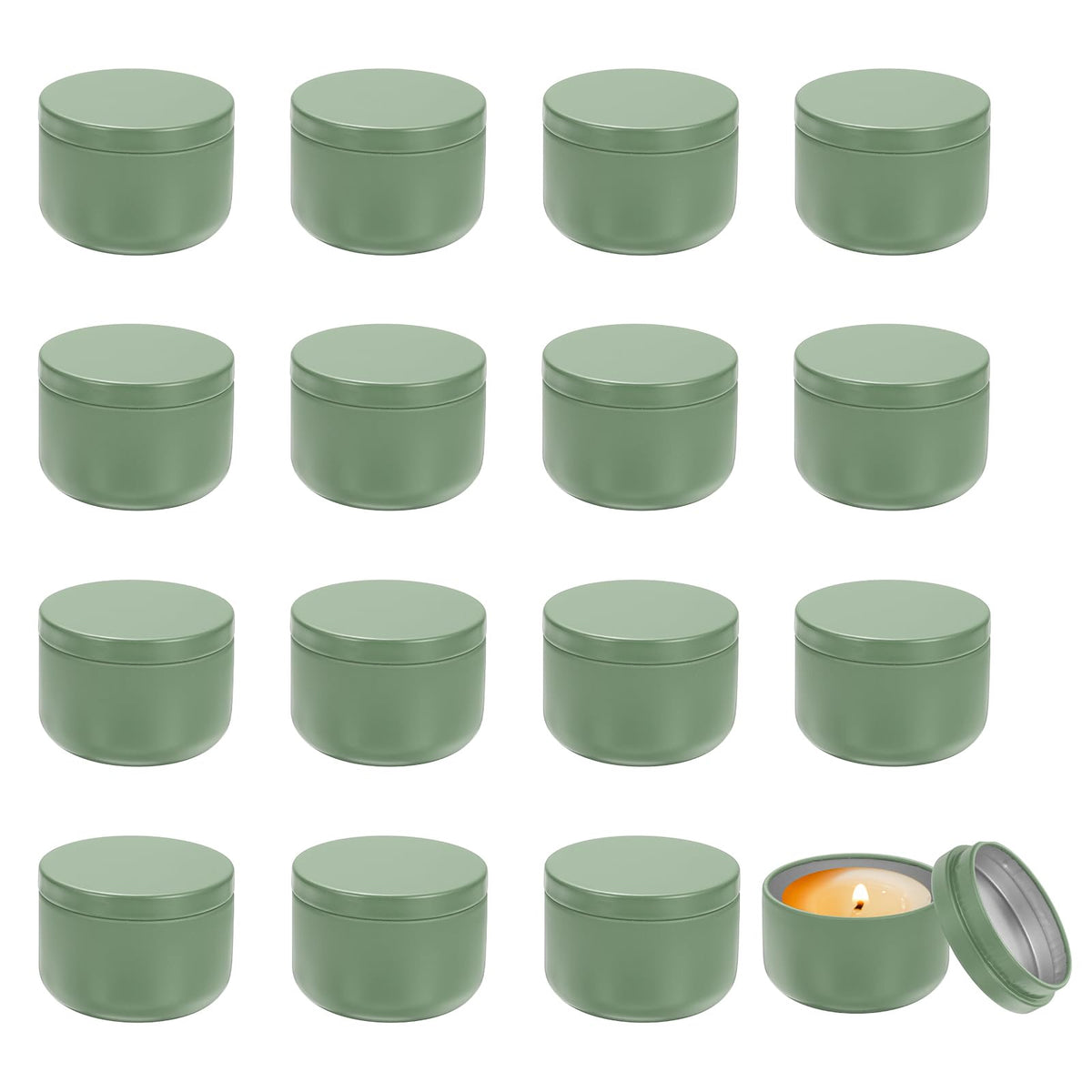 MECCANIXITY 3oz Candle Tins, 16pcs Metal Candle Tins Jars with Lids Round Empty Tin Can Containers Bulk for Storage Tea and Making DIY Arts Crafts Christmas Gifts, Green