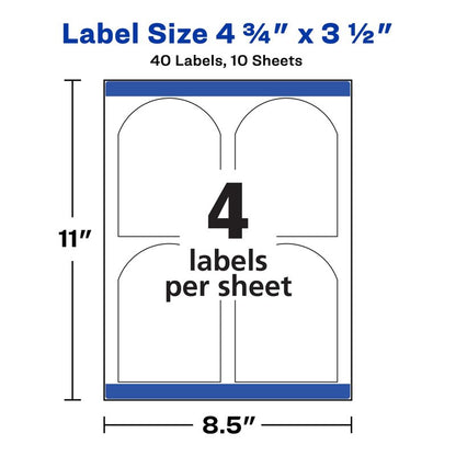 Avery Arched Wine Labels, Sure Feed Technology for Laser Printers, 4.75" x 3.5", 40 White Labels (22826)
