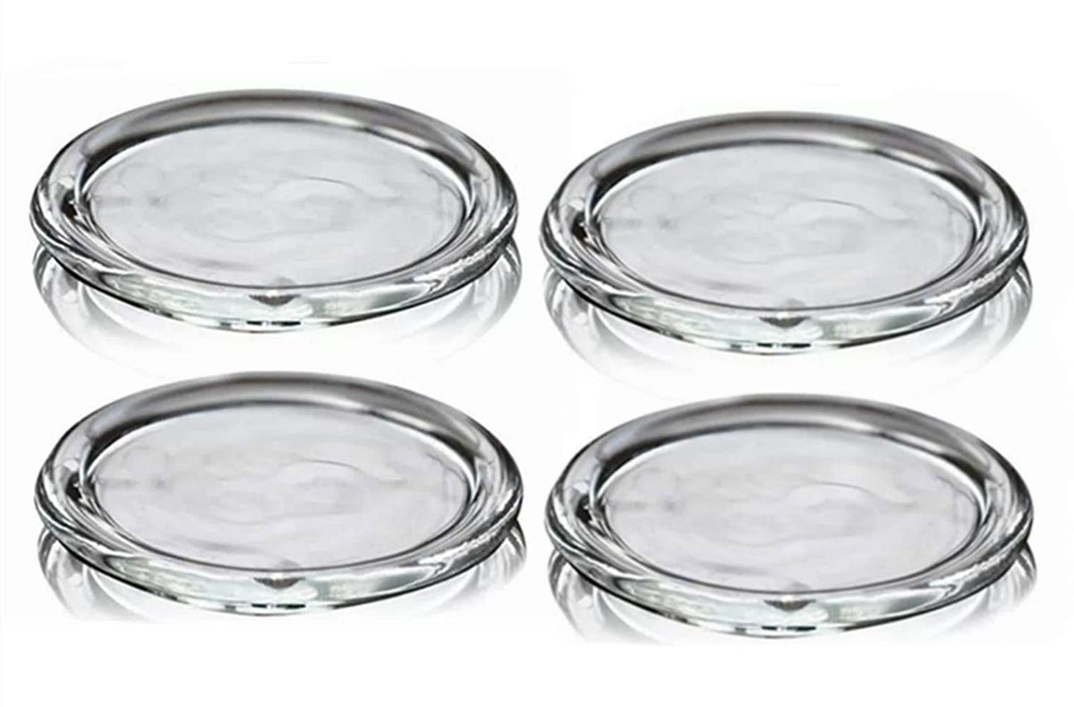 Cumuiu 4 Pack Glass Candle Holder 4" Clear Beautiful Transparent Round Candle Plate…