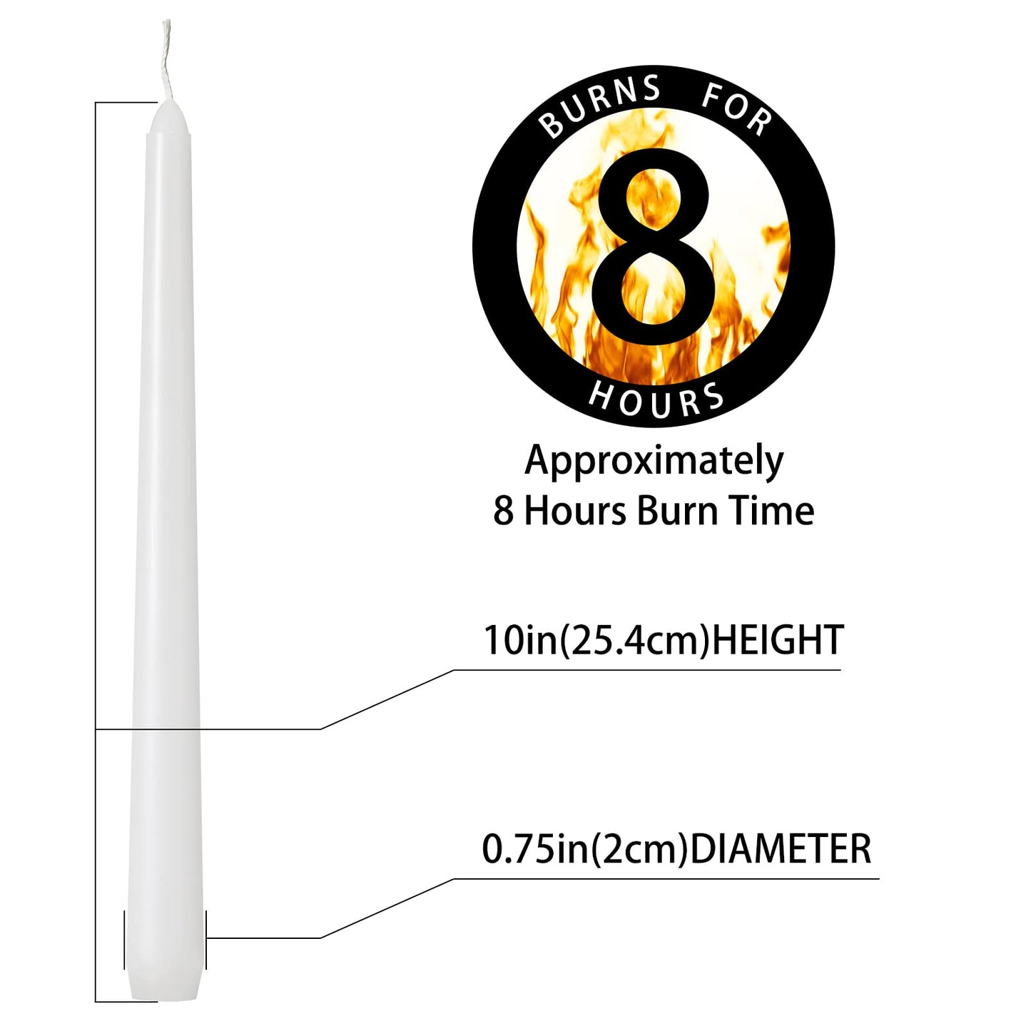 Tuyai 36 Pack Tall White Taper Candles, 10 inch (H) Dripless, Unscented Dinner Candle, Smokeless Taper Candles, Paraffin Wax with Cotton Wicks, 8 Hours Burn Time