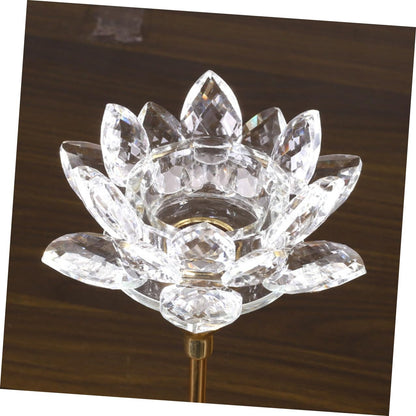 Ipetboom Crystal Lotus Candleholder Small Metal Candle Stand Romantic Dining Room Candlestick Decor for Candlelight Dinner