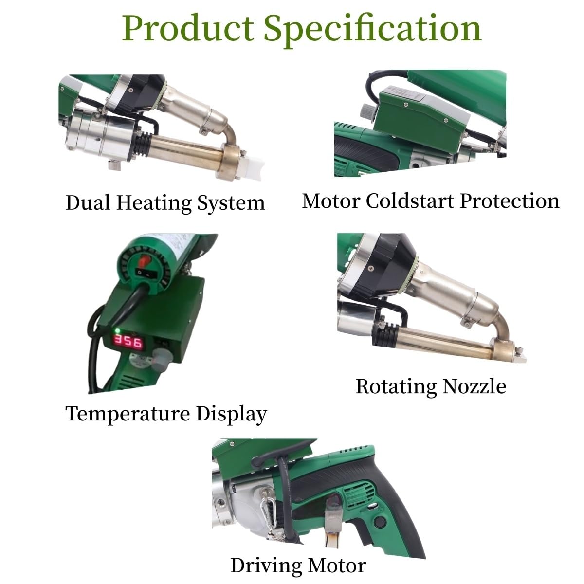 1600W Hand Extrusion Welder Gun Plastic Handheld Extruder Welding Gun Dual Heating System PP HDPE LDPE Pipe Welding Machine (110V Extruder)