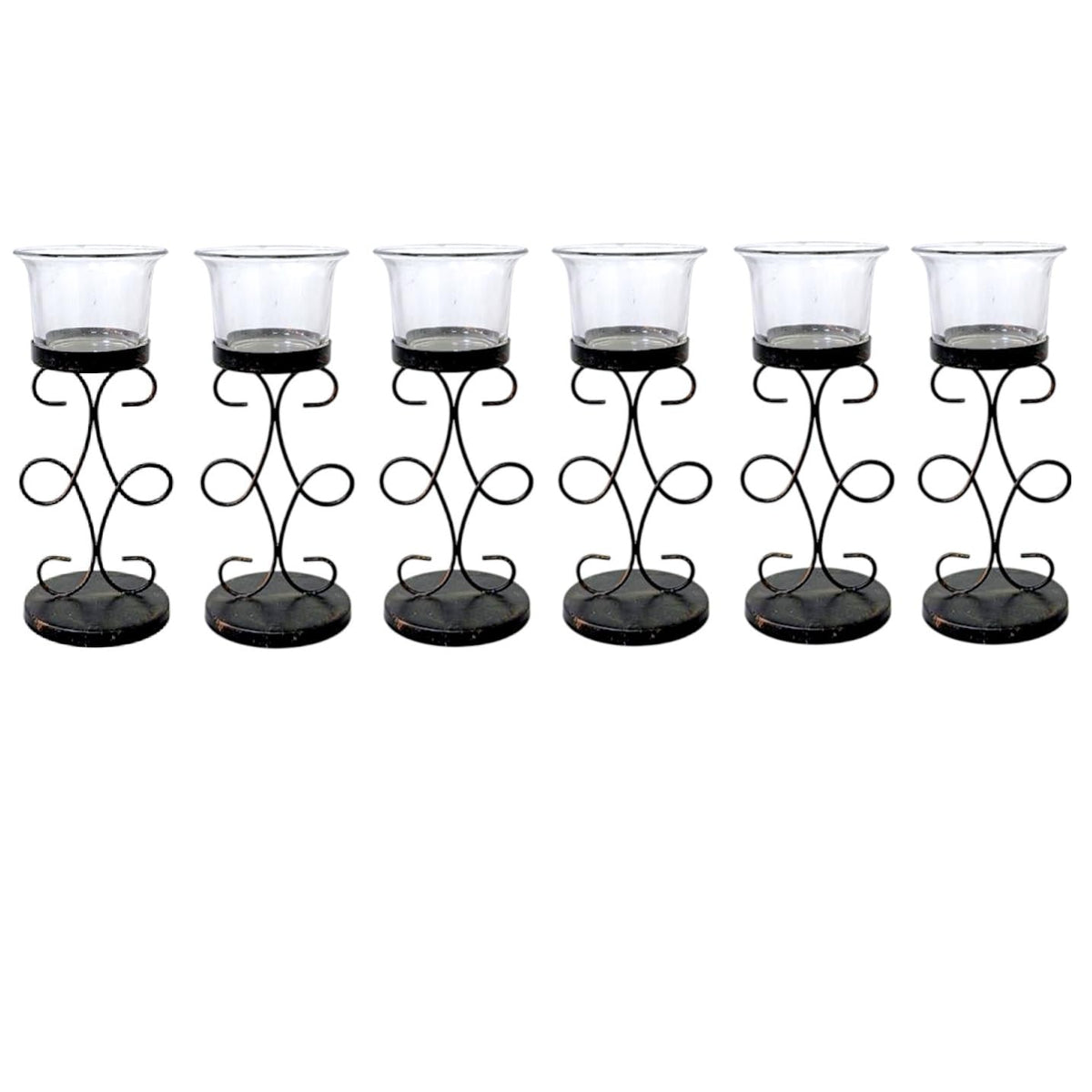 Hosley Bulk Buy Set of 6 Metal & Glass Tea Light Candle Holders for Home Decor, Lighting, Wedding, Parties, Gifting, LED Tea Light Gardens