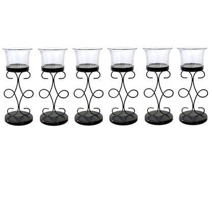 Hosley Bulk Buy Set of 6 Metal & Glass Tea Light Candle Holders for Home Decor, Lighting, Wedding, Parties, Gifting, LED Tea Light Gardens