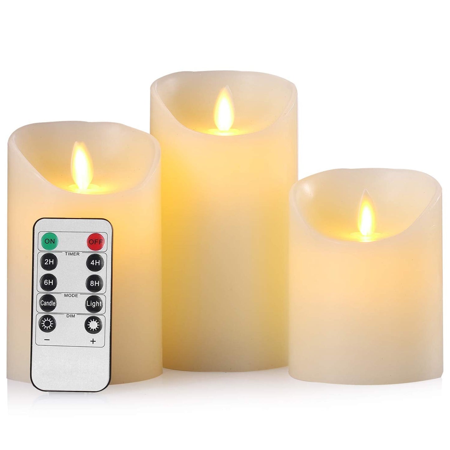 AKU TONPA Flameless Candles Battery Operated Pillar Real Wax Electric LED Flickering Candle Sets with Remote Control Cycling 24 Hours Timer, 4" 5" 6" Pack of 3 (Ivory)