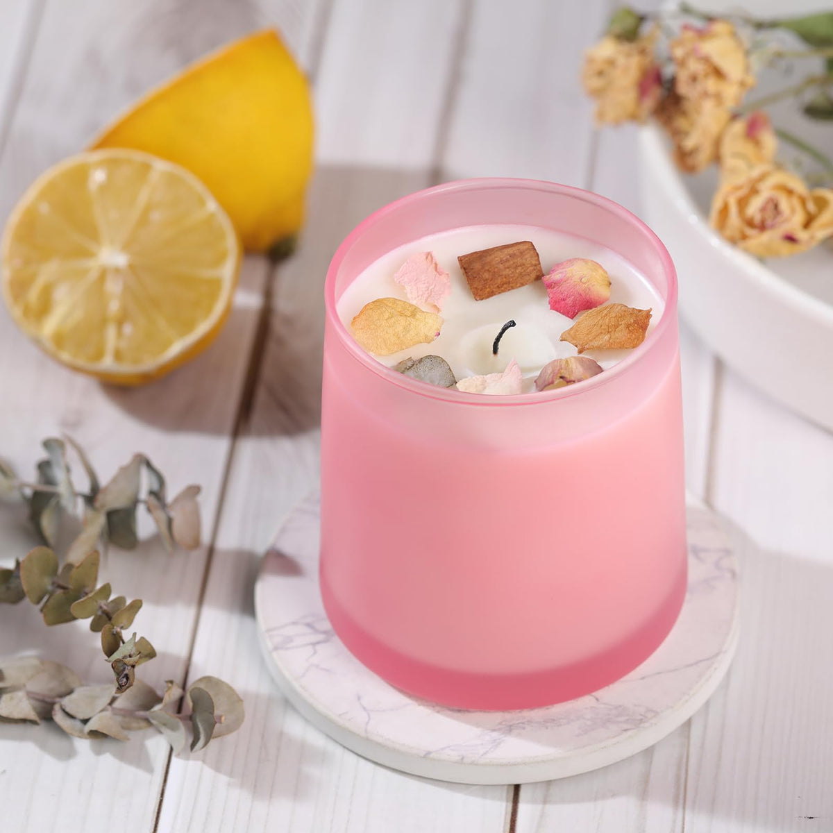 DARJEN 12 Pack Frosted Pink Candle Jars for Making Candles- 9 OZ Empty Glass Candle Making Jars with Making Kits, Candle Making Supplies Candle Containers for Home DIY & GIFS