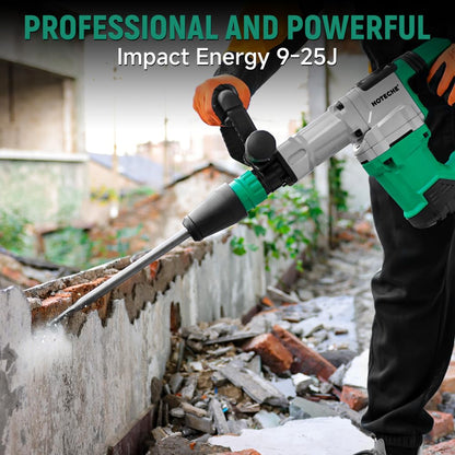 Hoteche 1500W SDS Max Electric Demolition Jack Hammer for Concrete Drilling with Drill Bit, Chisel and Carrying Case