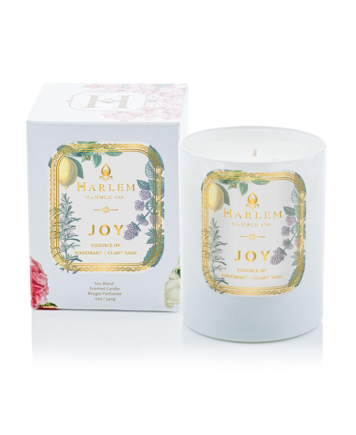 HARLEM CANDLE CO. - Joy - Luxury Scented Soy Candle, 11 oz - 80-Hour Burn Time | Fresh Mint, Italian Lemon, Rosemary, Jasmine Petals, Cedarwood, Amber Musk | Scented Candles for Home