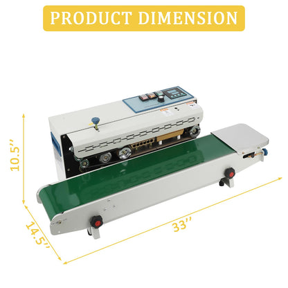 MilleLoom Continuous Band Sealer Machine - FR-900K Horizontal Automatic 110V with Digital Temperature Control for 0.02-0.08 mm Commercial PP/Aluminum Foil/PVC Plastic Bags