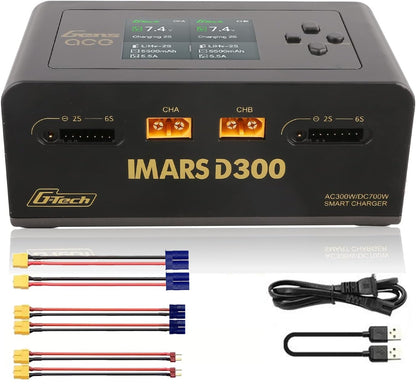 Alaohu IMARS D300 Lipo Battery Charger, Gens Ace Smart Balance Charger Dual Channel AC 300W / DC 700W (350W*2) 16A for RC LiPo Li-Ion LiHV Life Battery Charging (Black)
