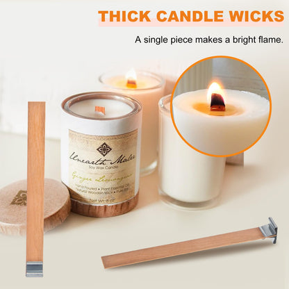 Wood Wicks for Candles Making with Case, Wooden Wicks for Candlemaking 5.1 X 0.5 Inch Smokeless Long Lasting Flame Natural Wood Candle Wick with Candle Wick Trimmer, Metal Base for DIY Candle(50 Sets)