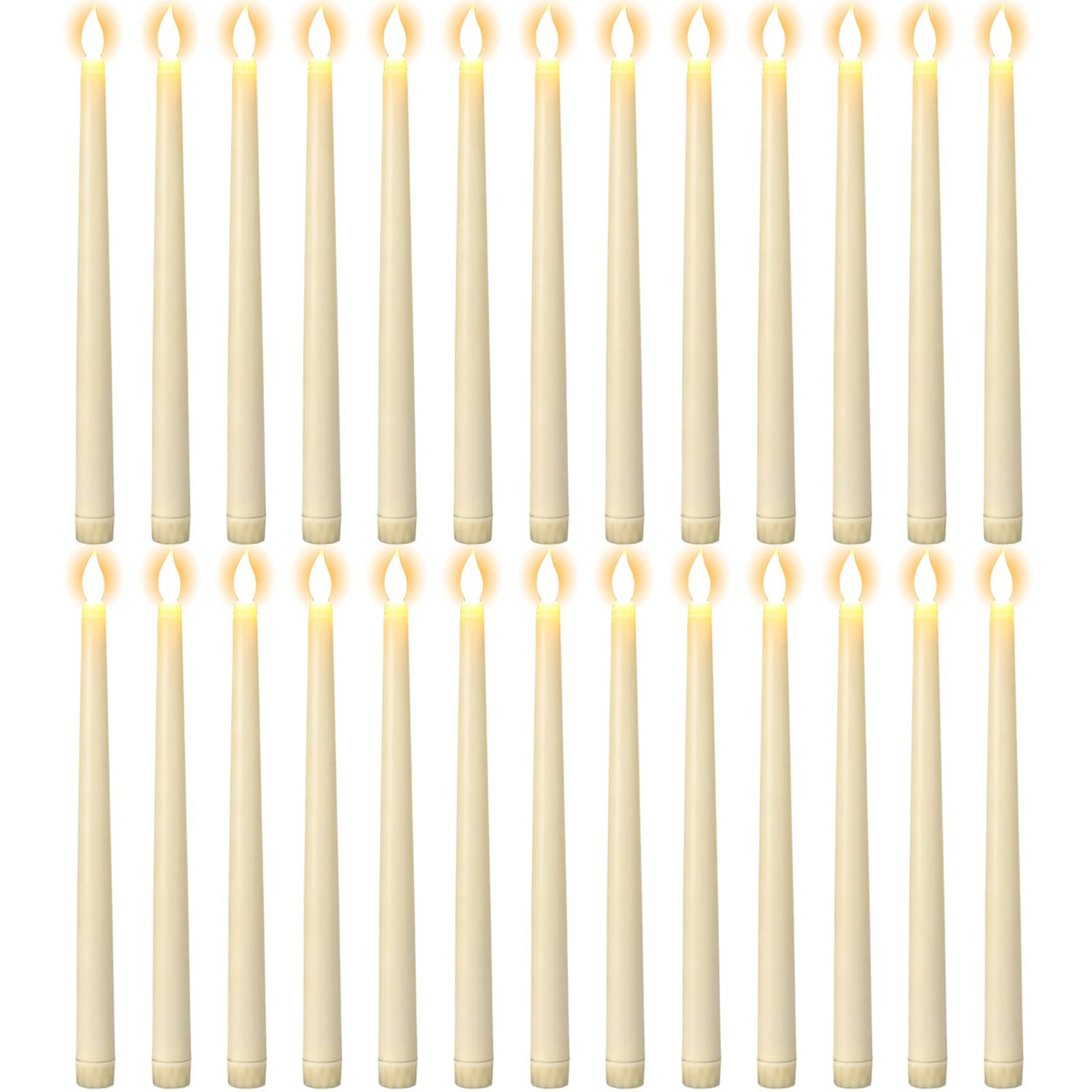 GenSwin 26 Pcs Flameless Taper Candles with 3D Wick, LED Taper Candles Battery Operated, Flameless Battery Candlesticks for Home Party Wedding Christmas Decor(Ivory, 0.78”x10.8”)