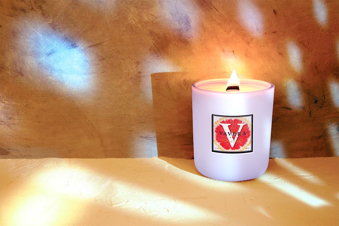 VAVERA Sparkling Grapefruit Wood Wick Candles that Crackle (14oz Matte White Candle Jar) Juicy, Crisp Freshness. Crossover Gifts for Mom or Men! Non Toxic Scented Candle, Hand-Crafted in USA.