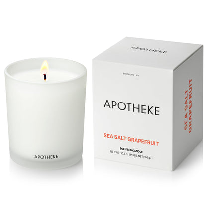 Apotheke Signature Scented Candles for Home, Sea Salt Grapefruit - 10.5 oz - Soy Wax, Non Toxic, Large Jar White - Luxury Candle Gifts for Women & Men - Pepper, Dew Drops, and Tarragon