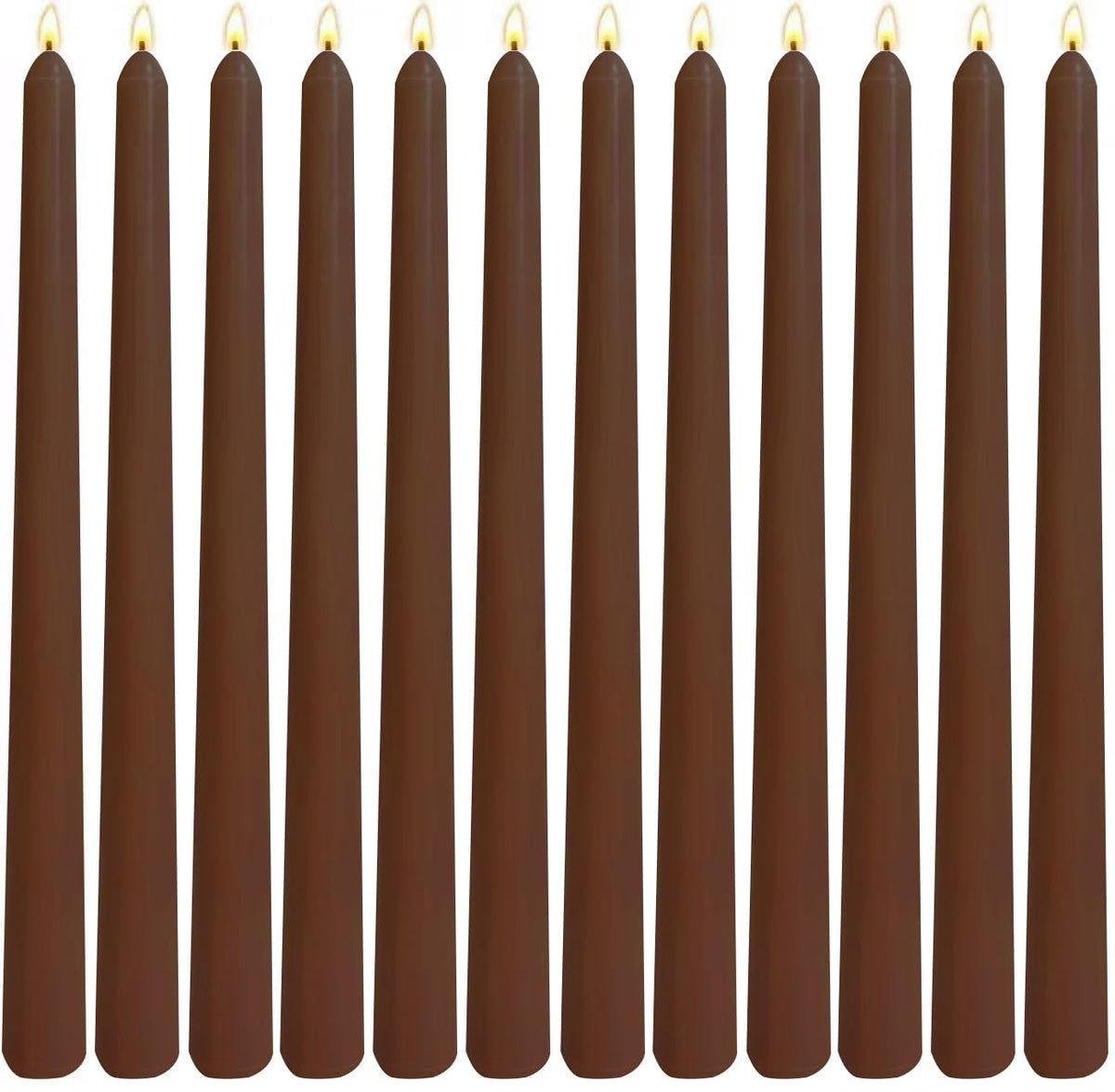 12-Pack Brown Taper Candles, 10 Inch Unscented Dripless Candlesticks, Long-Lasting Burn Time of 7-8 Hours, Perfect for Home Décor Dinner Party Meditation