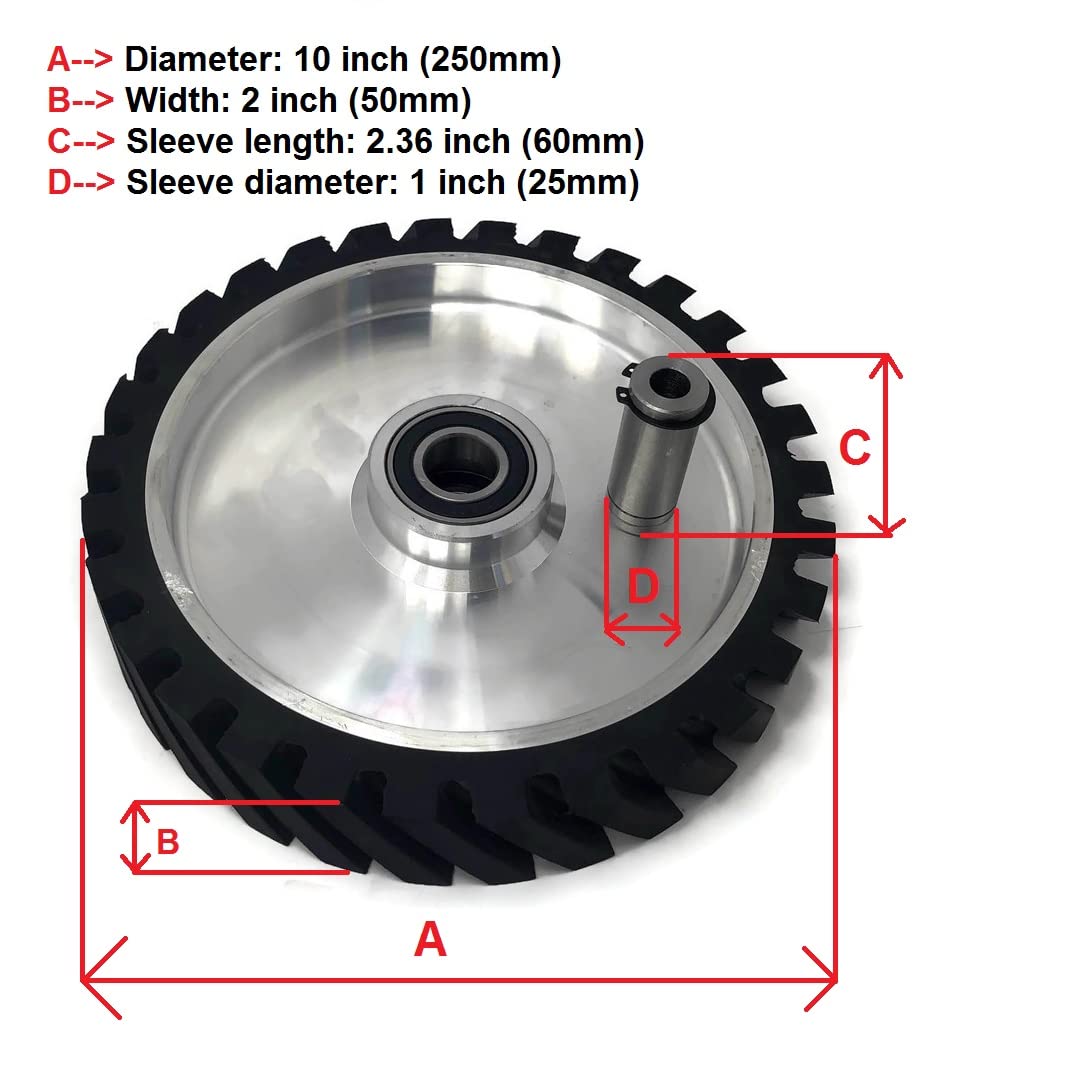 10 x 2" Belt Grinder Contact Wheel,Belt Sander Bearings Serrated Rubber Contact Wheels With 2 heavy Duty bearing 6205 RS
