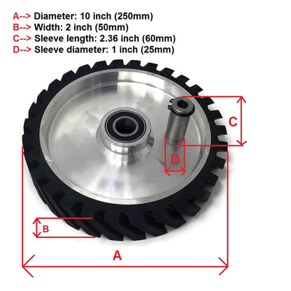 10 x 2" Belt Grinder Contact Wheel,Belt Sander Bearings Serrated Rubber Contact Wheels With 2 heavy Duty bearing 6205 RS
