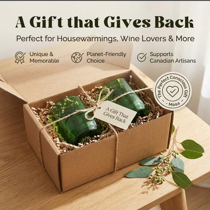 Mosa Wine Bottle Drinking Glasses (230ml, 7.7oz, Set of 2) – Upcycled Stemless Glassware for Wine, Cocktails & Everyday Use | Eco-Friendly Sustainable Drinking Glasses (Green)