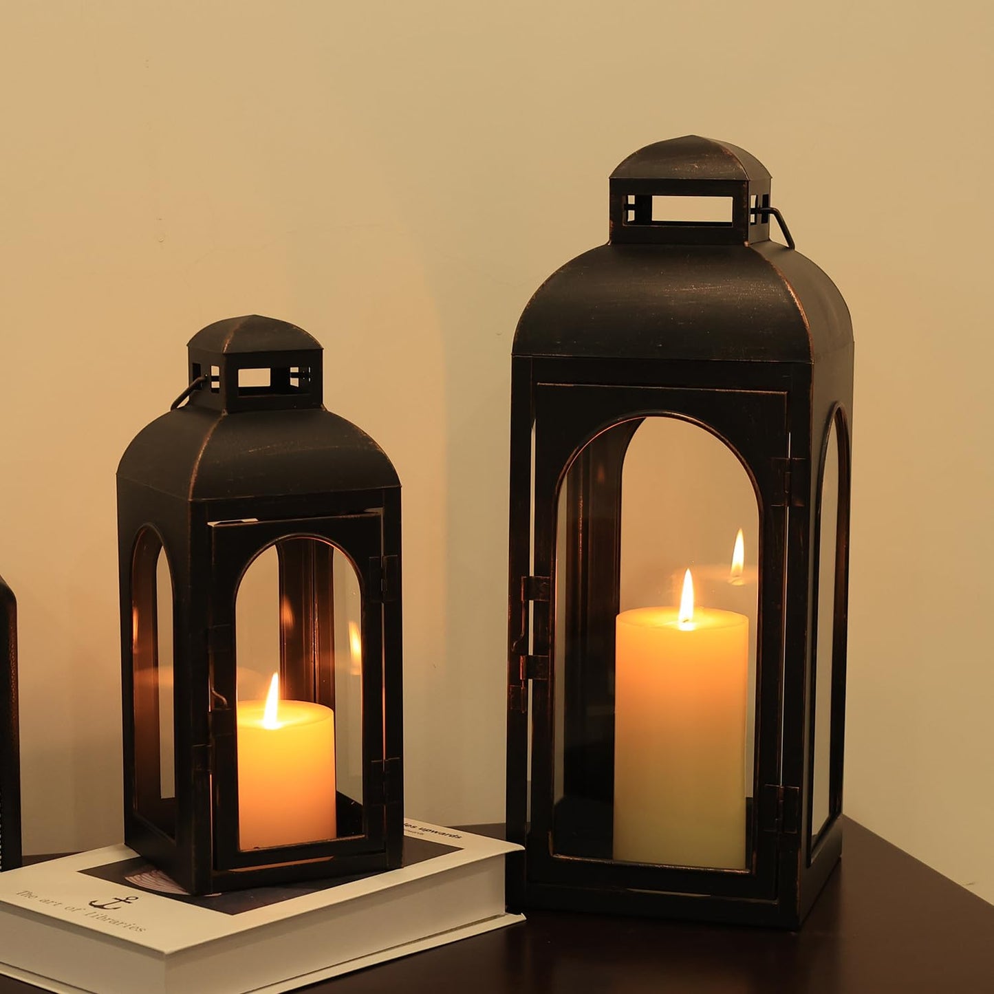 NEEDOMO Lanterns Decorative Indoor,Set of 2 Outdoor Lanterns for Porch, 20" Metal Frame Candle Holders Hanging Lights,with Glass, Spring, Fall, Christmas