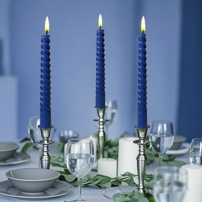 8 Pack 10 Inch Navy-Blue Spiral Taper Candle Set, 7/8 Inch Unscented Driples Candlesticks for Home Decoration, 6-7 Hours Burn