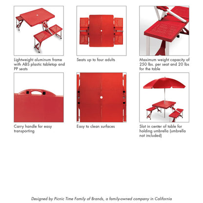 PICNIC TIME NCAA Stanford Cardinal Football Field Folding Picnic Table - Camping Table - Outdoor Table with Umbrella Hole, (Red)