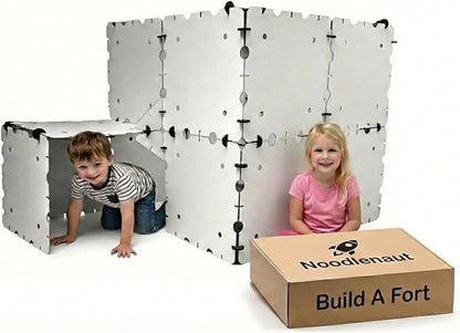 Cardboard Fort Building Kit – Giant Indoor Kids Fort Builder – Create Life Size Castles Tunnels &amp Mazes – Durable White Panels Reusable Connectors &amp Compact Storage Box – STEM Toy Ages 4+