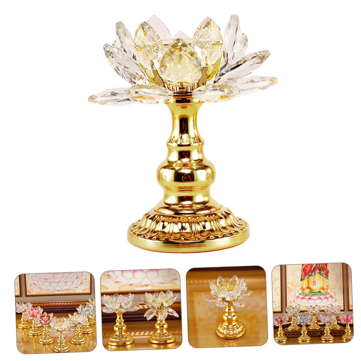HAKIDZEL Crystal Lotus Candle Holder Elegant Sturdy Candlestick for Buddha Temple Home Decor Yellow Design for Wedding Party Table Display